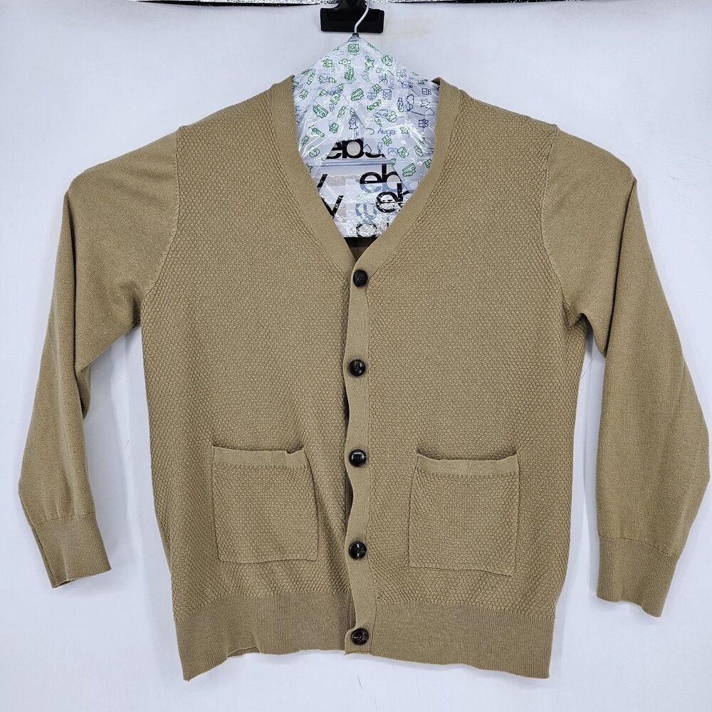 Pj Paul Jones Cardigan Sweater Mens Large Collar Tan Long Sleeve Casual Preppy